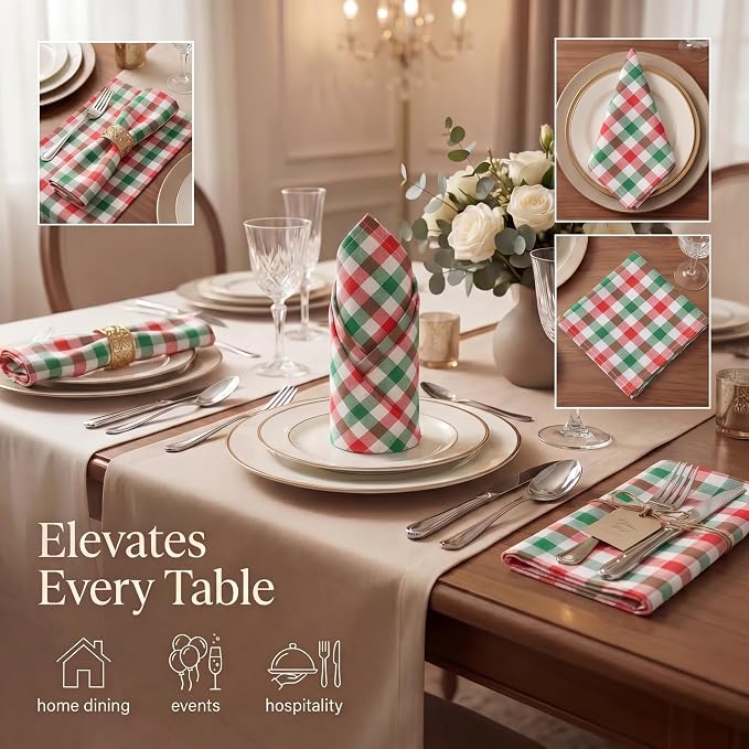 Urban Villa Cloth Napkins Cotton 12x12 (Set of 12) Red/Green/White - Image 2