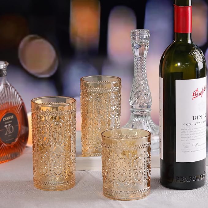 Darlion Amber Drinking Glasses, Vintage Glassware, 12oz Highball Glasses | Lead-Free Glass, Food Grade Glass, Durable&Sturdy, Vintage Decoration - Image 3