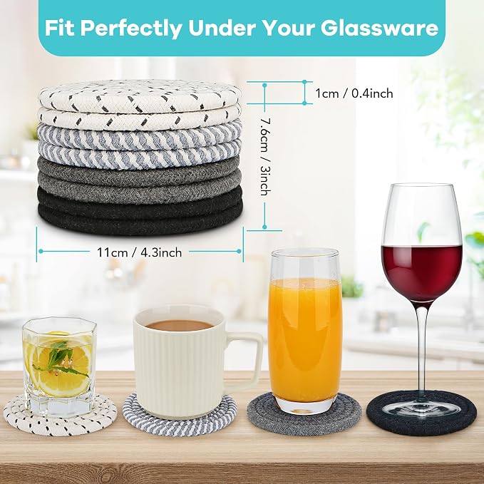 Coasters Set of 8, Absorbent Coasters for Drinks, Living Room Decor, Coffee Table Decor, Bar Accessories for The Home Bar Set (Grey Without Holder) - Image 2