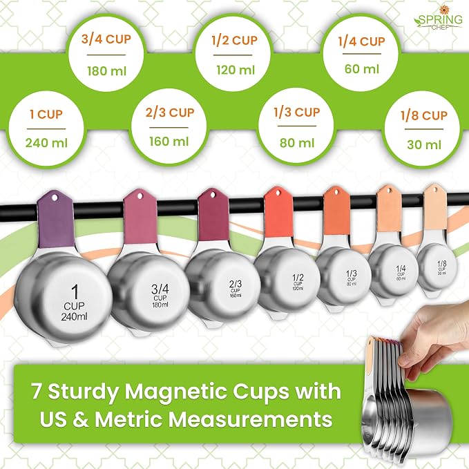 Spring Chef 15 Magnetic Measuring Cups & Spoons, Patented, Desert Sunset | Nesting Stainless Steel Measuring Cups & Heavy Duty Metal Measuring Spoons with Levelers for Dry & Liquid Ingredients - Image 7