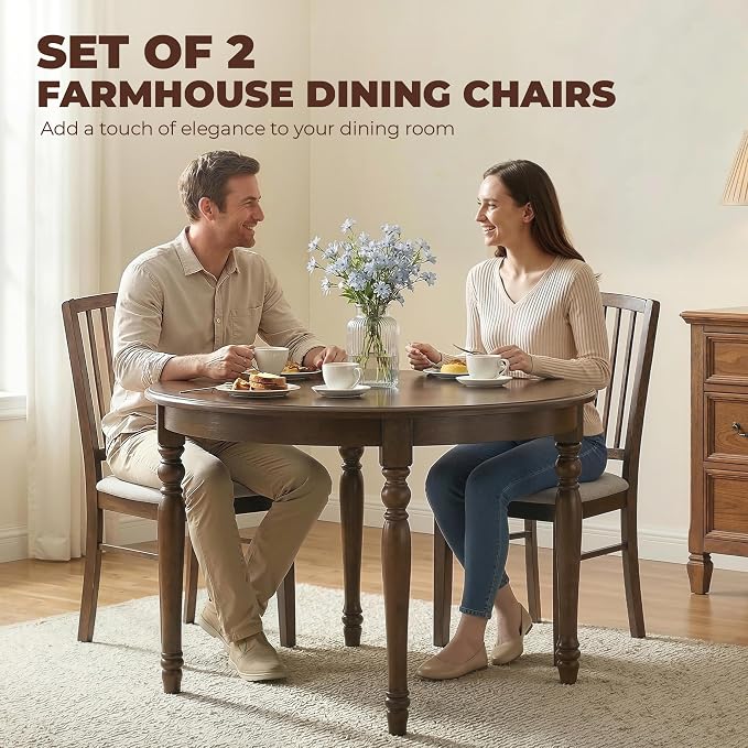 HOMCOM Farmhouse Dining Chairs Set of 2, Upholstered Linen, Burn Brown | Kitchen Chairs, Dining Room Chairs, Solid Rubberwood Legs - Image 4