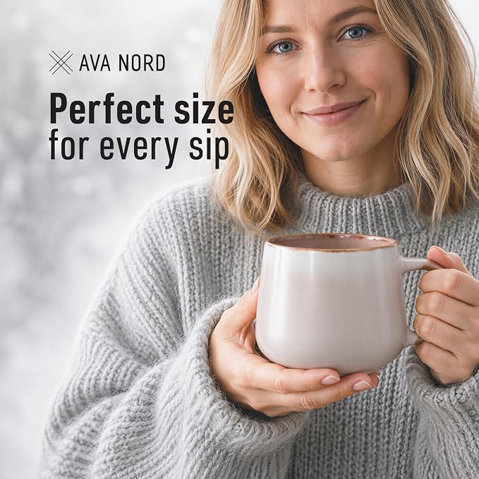Ava Nord Large Stoneware Ceramic Coffee Mugs Set of 2-20 oz - Rose Sand | Lead-Free, Non-Toxic, Freezer - Microwave & Dishwasher Safe, Comfortable Handle, Aesthetic Nordic Design for Tea, Cocoa - Image 4