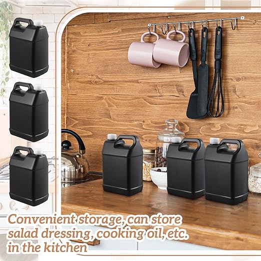 6 Pcs 1 Gallon Plastic Jug with Lids Square Empty Storage Containers HDPE Carboy Plastic Jar Containers for Water Beverage Oil Liquids (Black)
