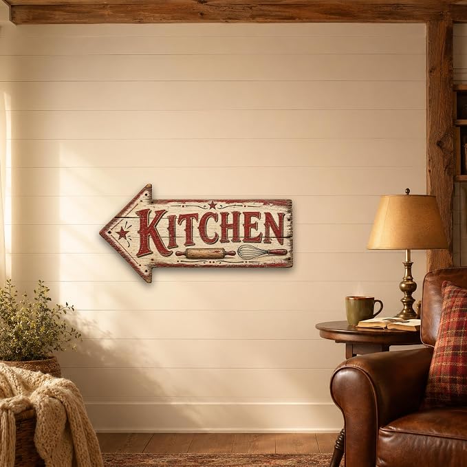 Kitchen Left-Pointing Arrow Sign — Die-Cut Metal Directional Wall Decor | barnwood look, rustic, durable print, ready to hang - Image 5