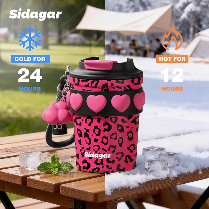 SDGA+ 12 oz Travel Coffee Mug Spill Proof Leak Proof, Stainless Steel Thermal Coffee Cup with Lid, Resuable Cup for Hot and Cold, Portable Tumbler for Women, Pink Leopard - Image 6
