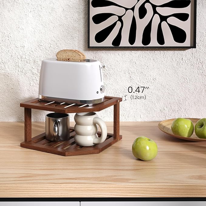 VERTORGAN 2 Tier Bamboo Dish Drying Rack,Corner Shelf 2 Pack(Brown) | Pantry Storage,Dish Rack,Spice Rack,Corner Organizer,Kitchen Counter Shelves,Kitchen Storage,Holds Plates - Image 5