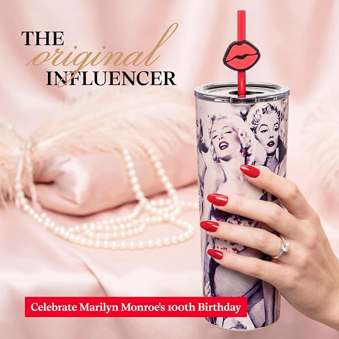 Dragon Glassware x Marilyn Monroe 100th Celebration Tumbler, 24oz - Glamour | Vacuum Insulated Stainless Steel Tumbler with Straw & Lid; Double Walled Tumbler with Straw Charm; Marilyn Monroe Cup - Image 2