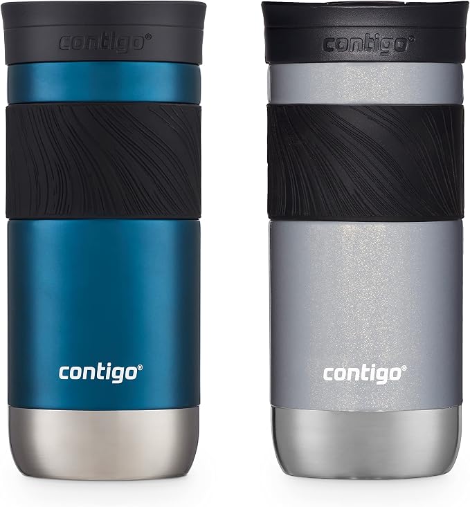 Contigo Byron 2.0 Snapseal Insulated Stainless Steel Travel Mug with Grip 2-pack, 16oz, Blueberry Satin & Gold Morel by Unknown