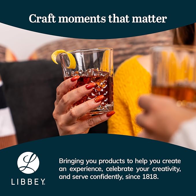 Libbey Carats Double Old Fashioned Glasses, 12 Oz Faceted Whiskey Drinking Glasses, Dishwasher Safe Rocks Glass Set for Spirits, Cocktails - Image 7