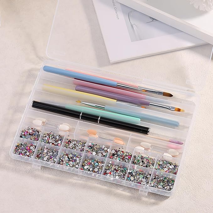 21 Grids Clear Large Plastic Organizer Box With Dividers, Bead Organizers And Storage Compartment Container For Nail Accessories/Jewelry/Craft/Screw/Small Parts/Diamond Painting Art Tools