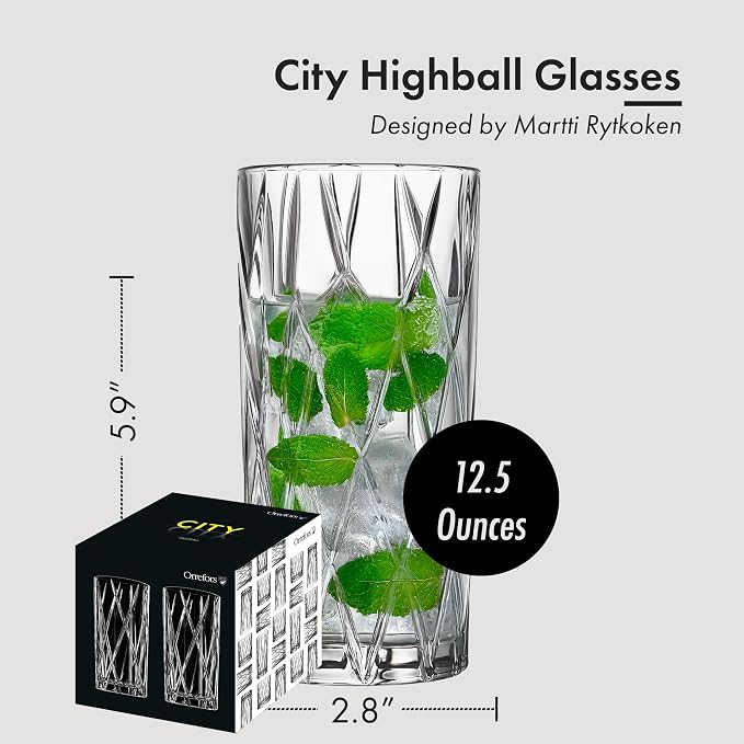 Orrefors City Highball Glass (Set of 4) - 12 Fl. Oz., Asymmetric Design, Versatile Glassware for Cocktails, Margaritas, Water, Iced Tea, Soda, Dishwasher Safe - Image 7