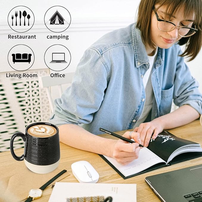 HASENSE Coffee Mugs Set of 2, 20 oz Coffee Cups Ceramic, Big Tea Cup with Comfortable Handle, Black Coffee Mug Set for Office and Home, Ideal for Latte Soup Tea Mike, Dishwasher Microwave Safe - Image 5