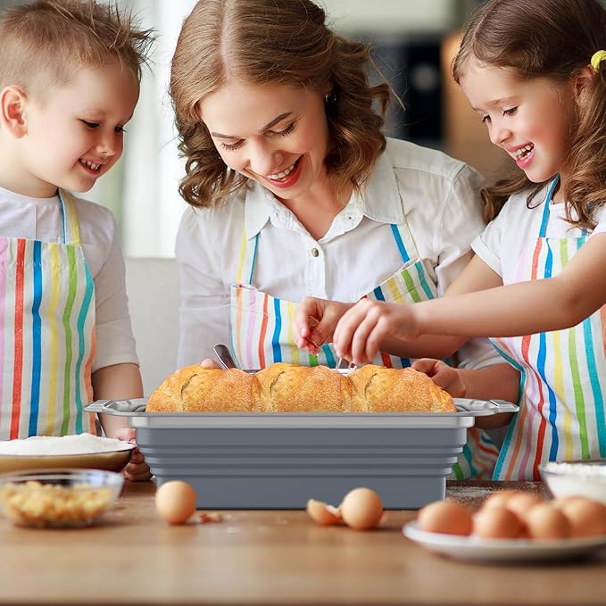 2 Pack Silicone Bread Loaf Pan With Metal Reinforced Frame, Non-Stick Baking Pans, Foldable Mold for Homemade Bread (9"x5"x2.5", Grey, 2 Pieces)