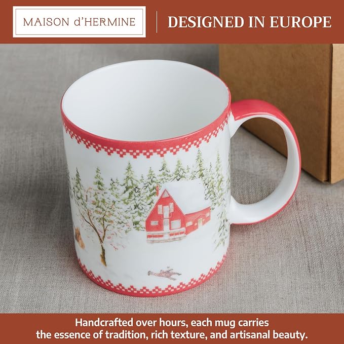 Maison d' Hermine Coffee Mug with Handles Tea Cups (12 Ounce, Pack of 1) | Fine Bone China Coffee Mugs for Hot Beverages Cappuccino Latte Home Restaurant Spring Summer -Rural Christmas - Jokkmokk - Image 2
