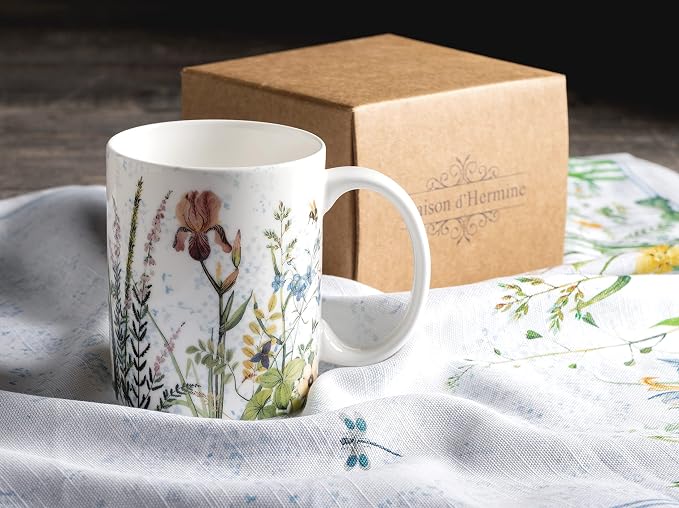 Maison d' Hermine Coffee Mug with Handles Tea Cups (12 Ounce, Pack of 1) | Fine Bone China Coffee Mugs for Hot Beverages Cappuccino Latte Home Restaurant Hotel Spring Summer -Fleurs De Mai - Prairie - Image 9