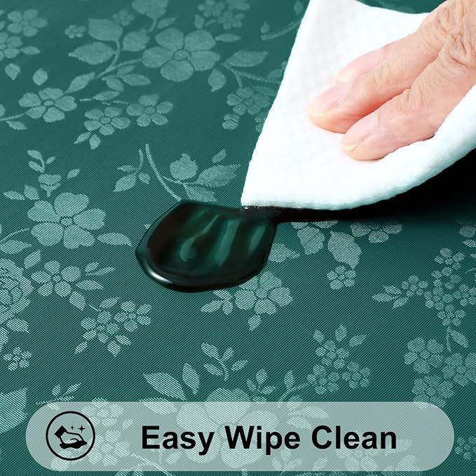 Smiry Square Waterproof Heavy Duty Vinyl Tablecloths, 54 x 54 Inch | Wipeable Washable Floral Embossed Table Cover for Kitchen and Dining Room, Indoor & Outdoor Use, Green - Image 3