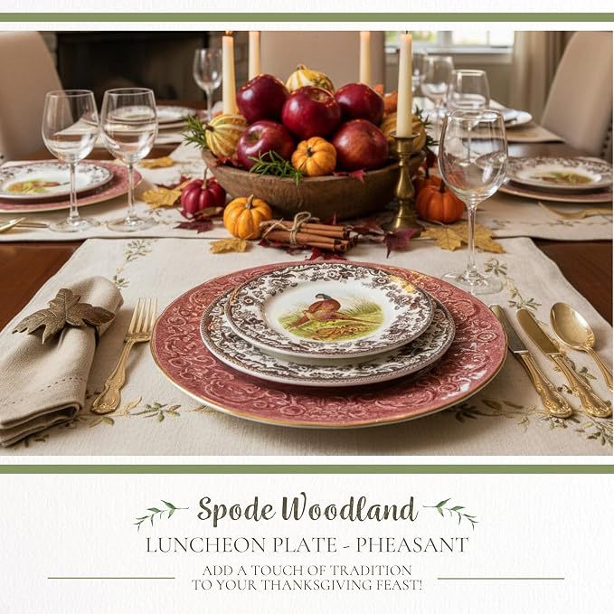 Spode Woodland Pheasant Luncheon Plate - 9" Fine Earthenware Plate with British Flowers Border, Rustic Game Bird Design - Dishwasher, Microwave, Oven & Freezer Safe - Made in England (Pack of 2) - Image 2