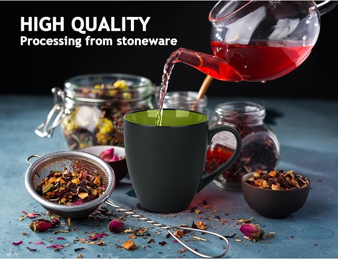 MIAMIO - Coffee Mugs Set of 6 (12 oz) - Le Papillon (Green) - Modern Home | Ceramic coffee mugs for coffee, cappuccino and tea, 12 oz for everyday use - dishwasher safe - practical for daily use - Image 3