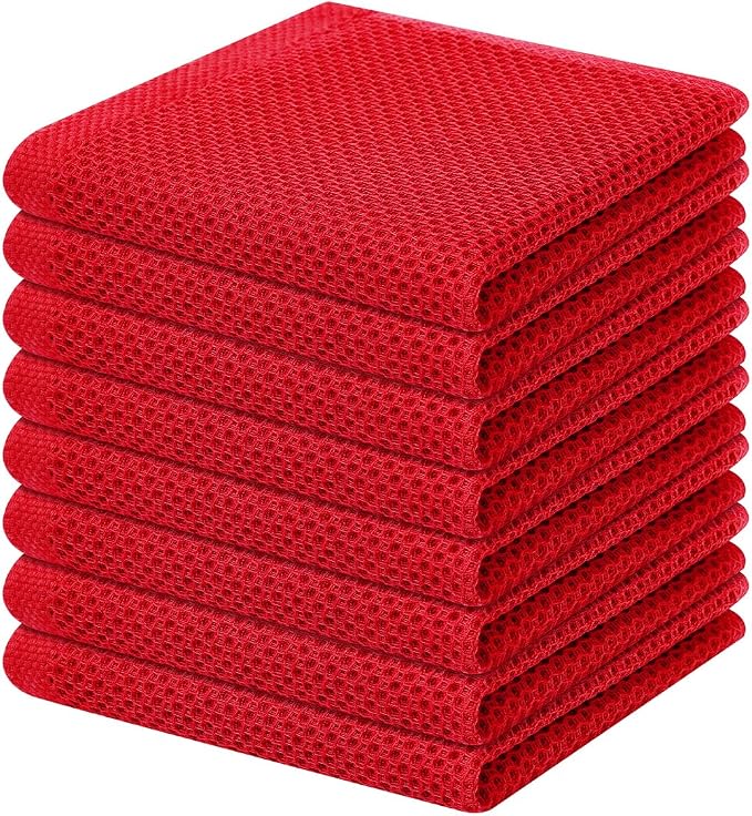 Homaxy 100% Cotton Waffle Weave Kitchen Dish Cloths 8-Pack, Red | 12 x 12 Inches, Ultra Soft Absorbent Dish Towels, Quick Drying Dish Rags with Hanging Loop by Homaxy