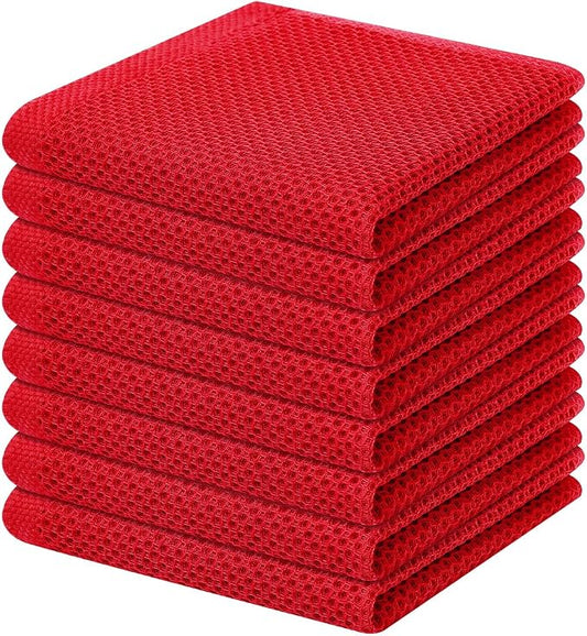 Homaxy 100% Cotton Waffle Weave Kitchen Dish Cloths 8-Pack, Red | 12 x 12 Inches, Ultra Soft Absorbent Dish Towels, Quick Drying Dish Rags with Hanging Loop by Homaxy