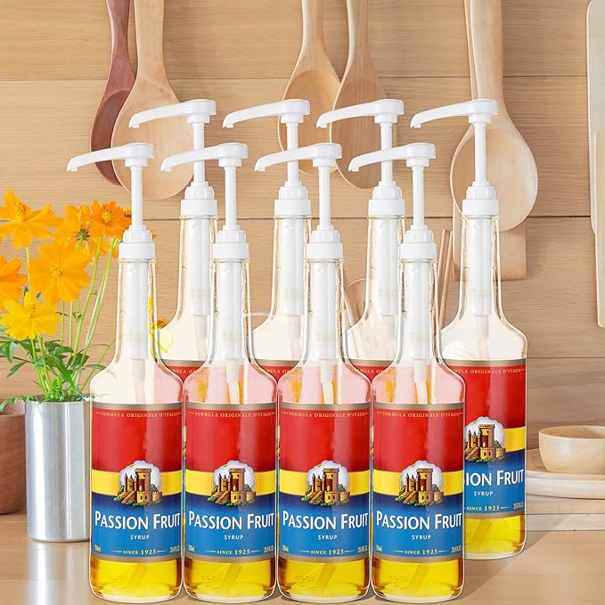 Zopeal 8 Pieces Coffee Syrup Pump Dispenser Fits 750ml/25.4oz Bottles, Skinny Syrup Pump for Coffee Flavoring, Creamers, Caramel, Beverages, Kitchen Cafe Bar Drinking Mixes Food Dispenser(White)
