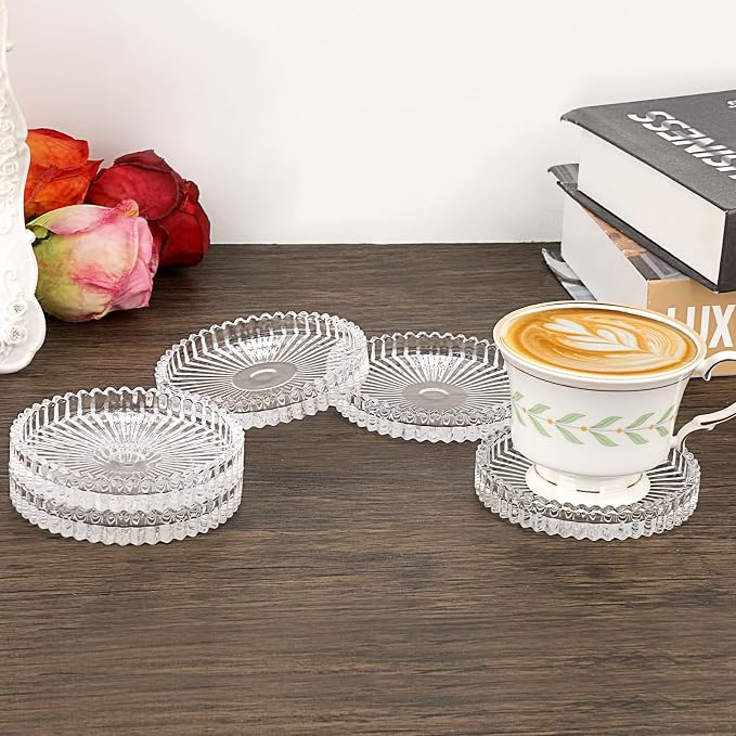 Modern Clear Coaster Set of 5- Glass Coasters for Drinks, Crystal Clear | Crystal Coasters Round Cup Mat Coffee Table Decor for Office, Kitchen, Bar, Dining Room, Living Room, Patio - Image 4