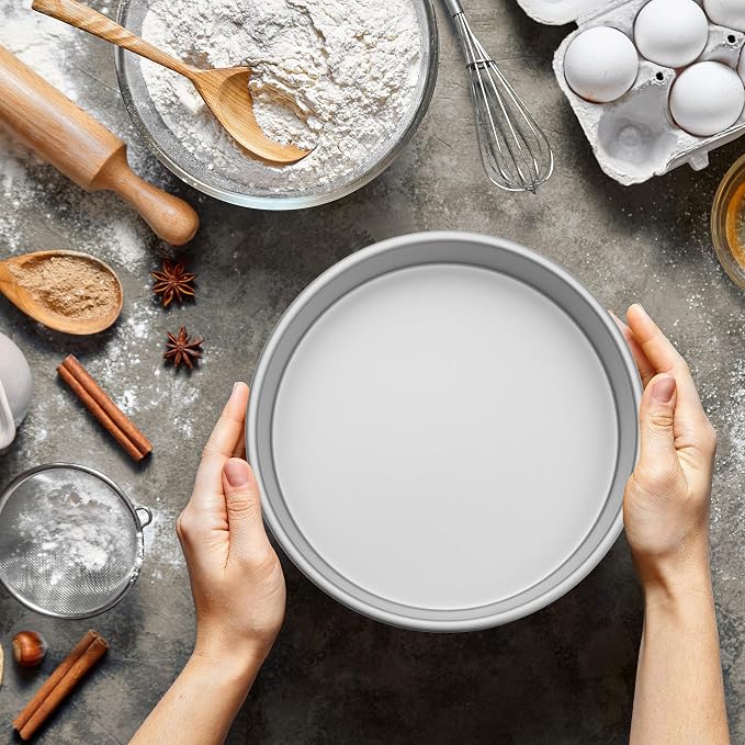10 x 2 Inch Round Cake Pans, Set of 2 Anodized Aluminum Cake Pans Baking Tins - Image 2