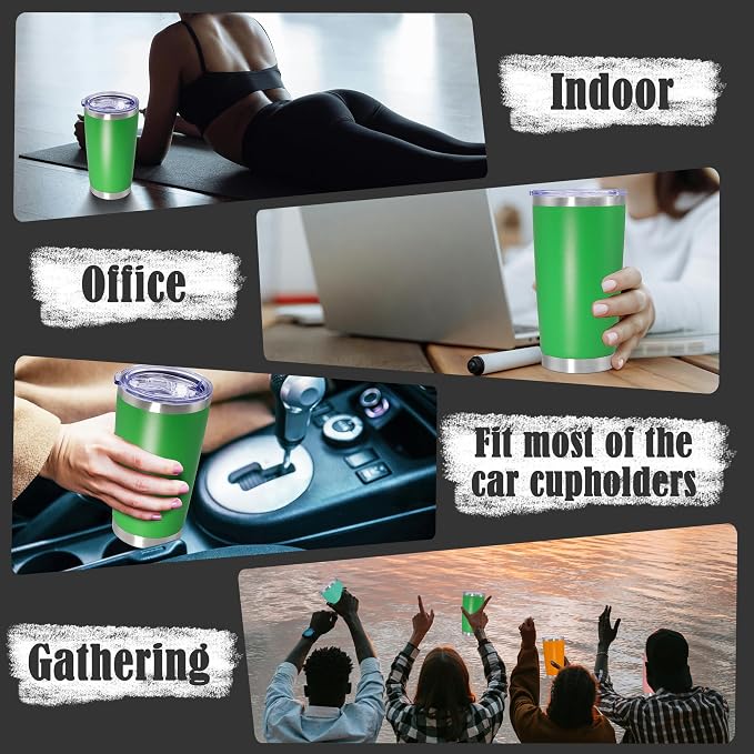 20oz Tumbler Insulated Coffee Tumblers with Lid Stainless Steel Green 8P | 20 oz Tumblers Double Wall Insulated Vacuum 20oz Coffee Mug Leak Proof Tumblers with Lid Powder Coated - Green 8 Pack - Image 6