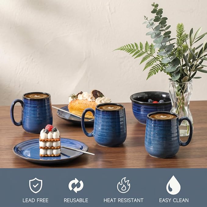 Coffee Mugs, 15 Ounce Ceramic Coffee Mug Set of 6, Reactive Glaze Tea Cups with Handle for Milk, Hot Cocos, Latte, Cappuccino, Blue Cup Gift for Man and Women, Dishwasher and Microwave Safe - Image 3
