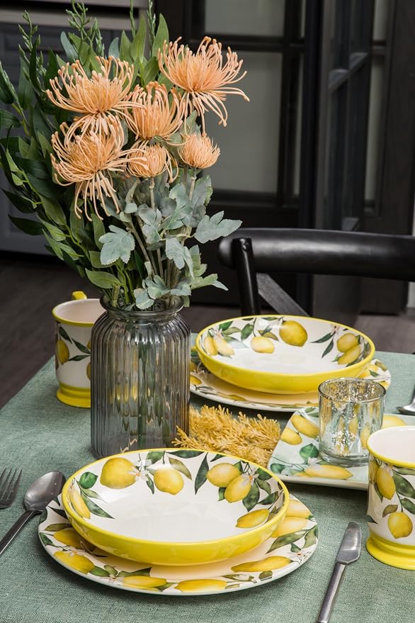 Bico Lemon Dreams Pasta Bowls, 35oz Salad Bowl Set of 4, Large Ceramic Serving Dinner Bowls for Soup and Cereal, Microwave and Dishwasher Safe, Gift for Housewarming and Thanksgiving - Image 4