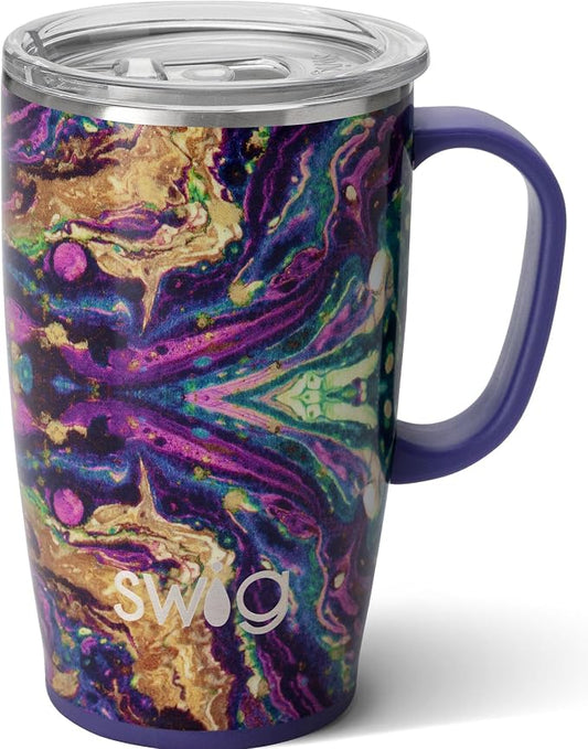 Swig Stainless Steel Insulated Travel Mug, 18 oz, Purple Reign, Double Wall Vacuum Sealed, Dishwasher Safe, Cup Holder Friendly | Triple Insulated Stainless Steel - Handle & Lid Included - Keeps Coffee Hot or Cold - Cup Holder Friendly by SwigLife