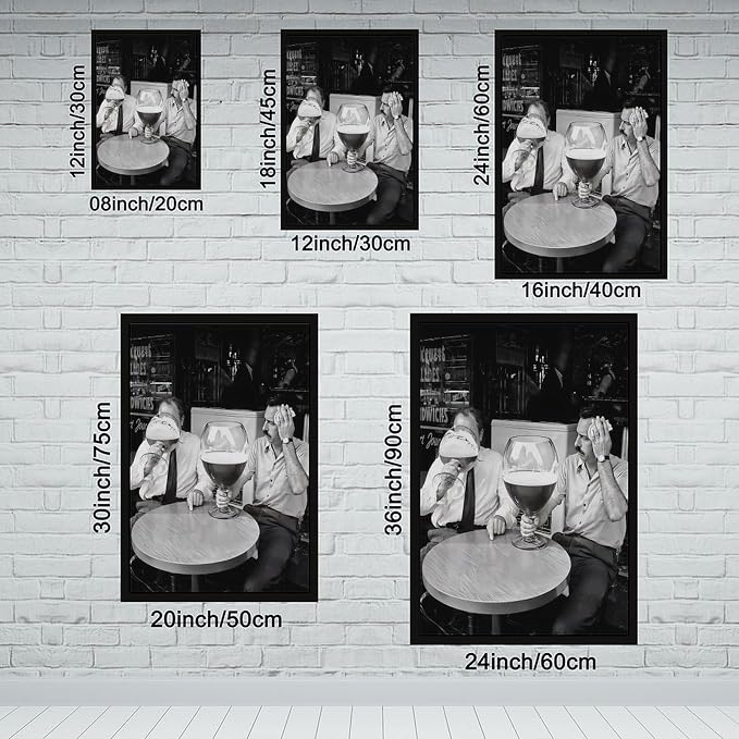UXCBIA Men Drinking Large Beers, Vintage Black And White, Man Cave Decor Poster Canvas Poster Wall Art Decor Print Picture Paintings for Living Room Bedroom Decoration Black Frame 24x36in(60x90cm) - Image 2
