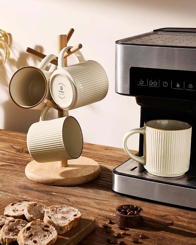 famiware Star Coffee Mug Set for 8, Handcrafted 12 oz Ceramic Stoneware Mugs Cup Set, Chip-Resistant & Stackable, Dishwasher/Microwave Safe, Vanilla White - Image 7