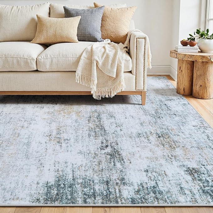 10x14 Washable Area Rug for Living Room Bedroom: Non-Slip Modern Blue Grey | Machine Washable TPR Backing, Stain-Resistant Low Pile, Pet & Kid Friendly, Abstract Decor for Dining Room, Dorm, Home Office - Image 9