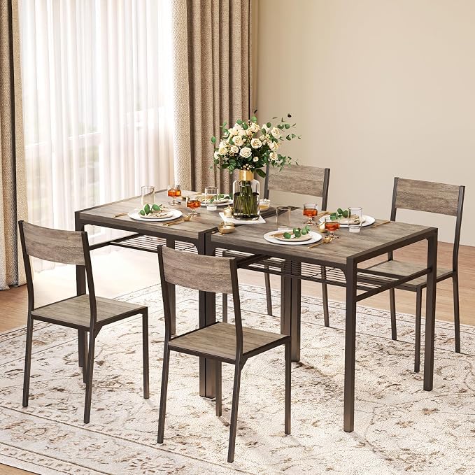 Gizoon 3-Piece Dining Table Set for 2, Small Kitchen Table & Chairs Grey | Compact grey 2-person dining set perfect for apartments. Features under-table storage rack and 2 chairs that tuck away. - Image 7