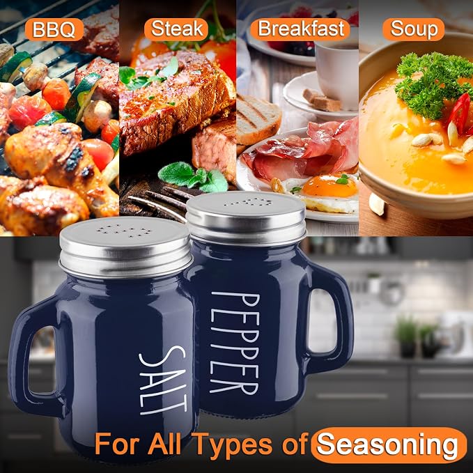 Navy Blue Salt and Pepper Shakers Set, 4 oz Cute Modern Glass Shaker Sets with Stainless Steel Lids, Blue Kitchen Decor and Accessories for Home Restaurants Weddings - Image 5