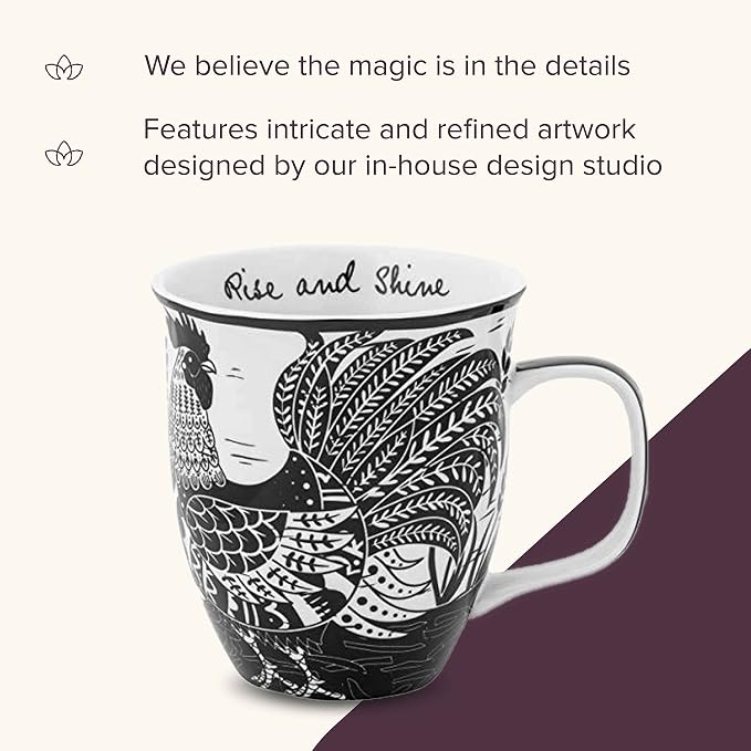 Karma Gifts 14 oz Black and White Boho Mug Rooster - Cute Coffee and Tea Mug - Ceramic Coffee Mugs for Women and Men - Image 4