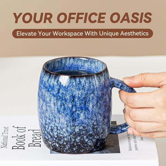Sakura Blue Reactive Glaze Ceramic Coffee Mug - 14 oz Unique Mug with Ergonomic Handle, Large Ceramic Mug for Coffee, Tea, Milk - Great Birthday Gift for Women, Men, Friends, Home & Office Use - Image 5