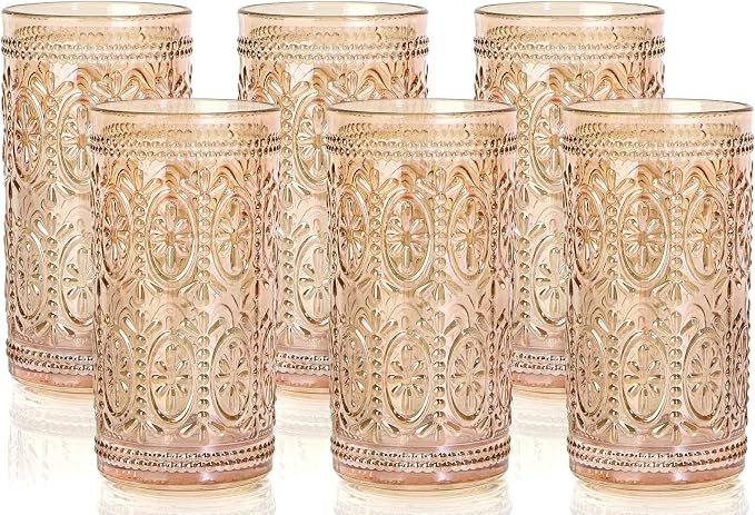 Darlion Amber Drinking Glasses, Vintage Glassware, 12oz Highball Glasses | Lead-Free Glass, Food Grade Glass, Durable&Sturdy, Vintage Decoration by PurchaseNow