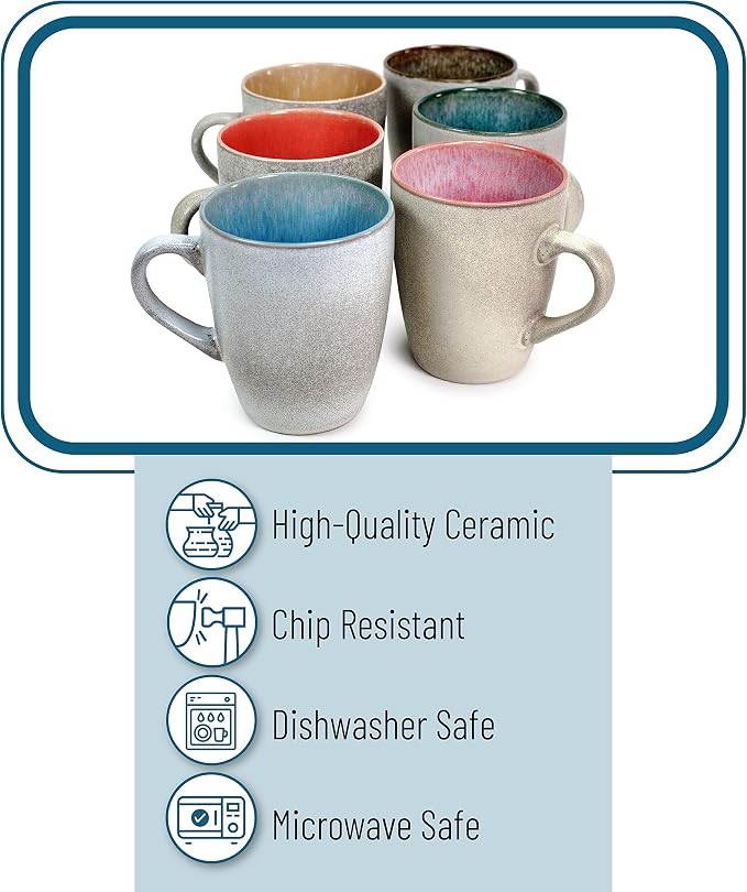 BTaT- Porcelain Coffee Mugs Set, 12 oz (350ml), 6 Pack, Ceramic Coffee Mugs, Matte White Outside and Colorful Inside, Restaurant Cups for Tea, Cappuccino, Cocoa, Cereal, Mug Gift Set, Dishwasher Safe - Image 4