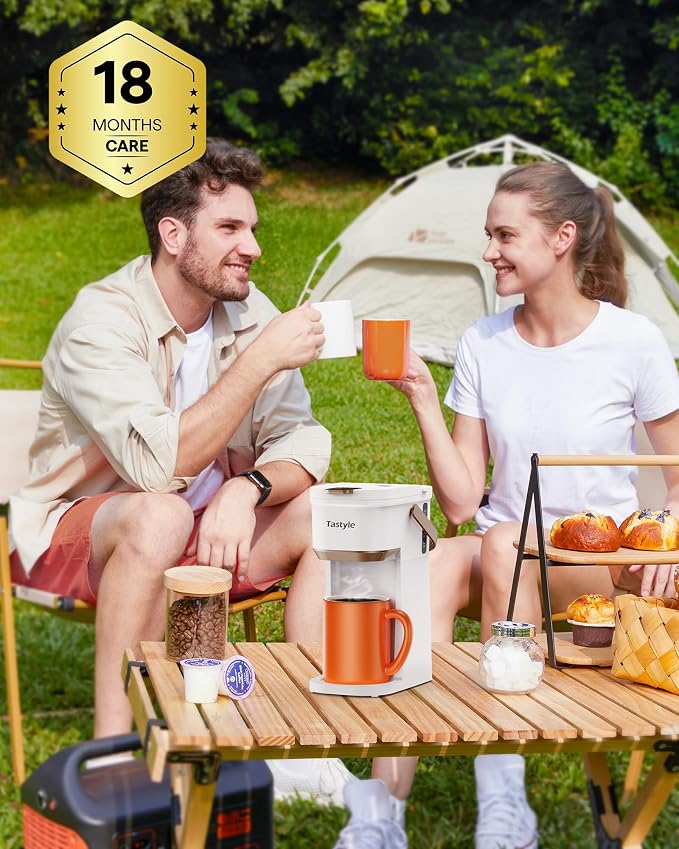 Tastyle Mini Single Serve Coffee Maker for K Cups and Grounds with Handle | for Travel, Camping, Office, RV and Dorm, Portable Handle,120V, 6 to 12 Oz Brew Size, BPA Free, K302, White and Brown - Image 7