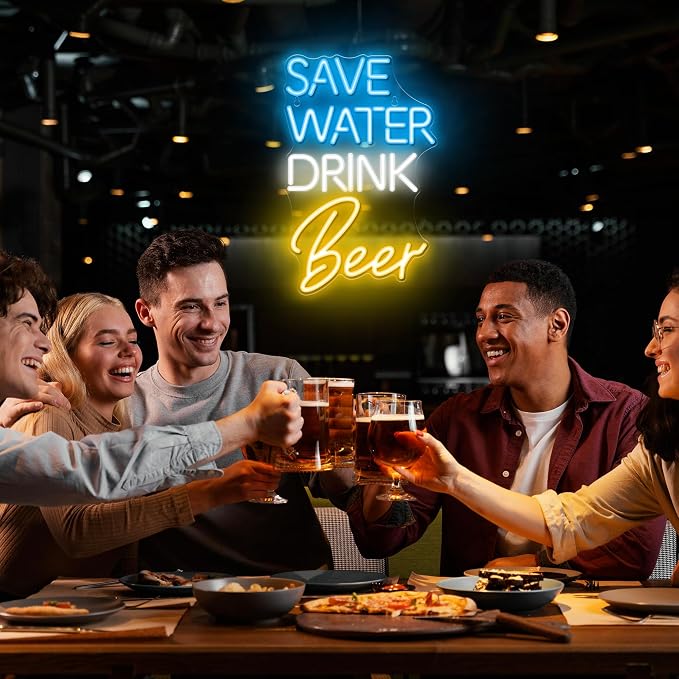 Kavaas Save Water Drink Beer Neon Sign, Neon Beer Signs for Man Cave, Home Bar, Pub, Wall Decor - Best Gifts for Beer Lovers, Birthday, Christmas - Image 5