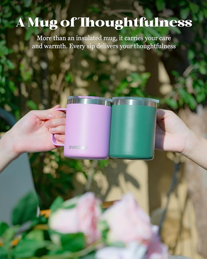 12oz Insulated Coffee Mug with Lid – Includes Two Lids, Stainless Steel Coffee Travel Mug with Handle, Double Wall Vacuum Insulated Camping Mug for Home, Office & Outdoor, Sage Green - Image 8