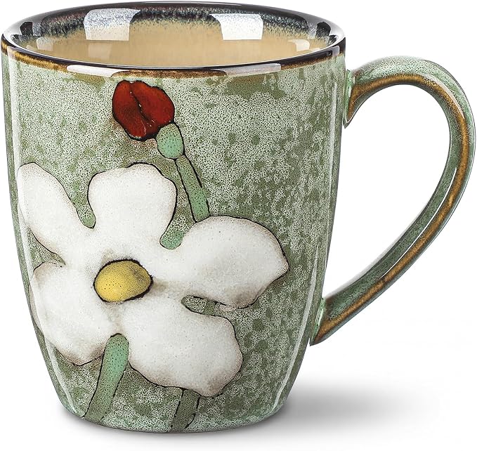 Maxdot 1 Pcs 12oz Ceramic Coffee Mugs Sets Glazing Process Cappuccino Mug Floral Ceramic Tea Cups Idea Gift Set for Women Porcelain Cup for Coffee, Cocoa, Tea, Latte (Retro) (Fresh) by Maxdot