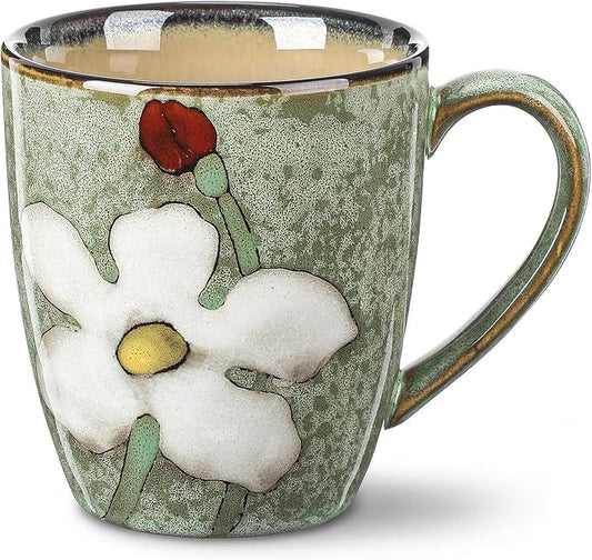 Maxdot 1 Pcs 12oz Ceramic Coffee Mugs Sets Glazing Process Cappuccino Mug Floral Ceramic Tea Cups Idea Gift Set for Women Porcelain Cup for Coffee, Cocoa, Tea, Latte (Retro) (Fresh) by Maxdot