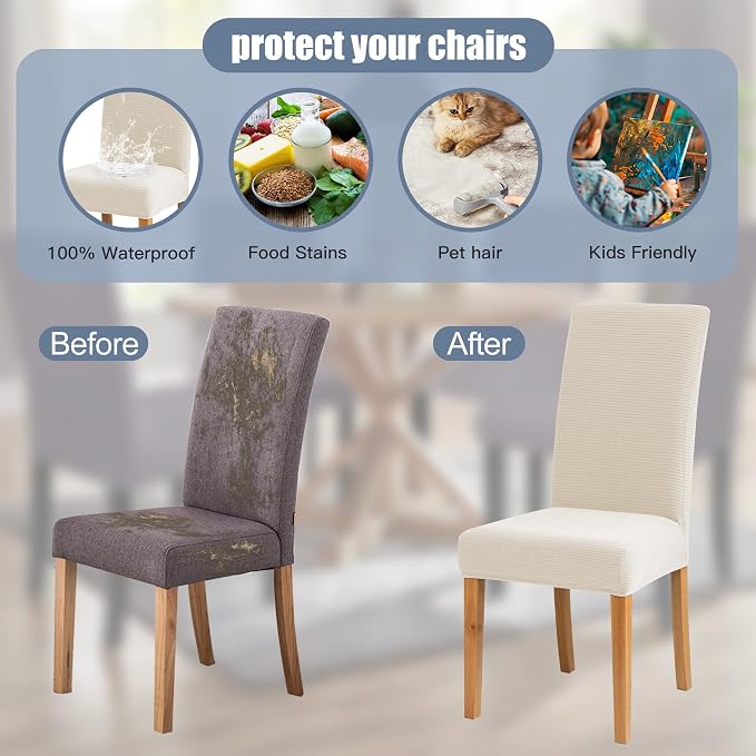BIETYONE Waterproof Dining Chair Covers, Stretch Seat Protector, Washable | 4 Pack, Waterproof, Spill Resistant, Washable, Stretch Fit, Easy Clean Chair Protector - Image 5