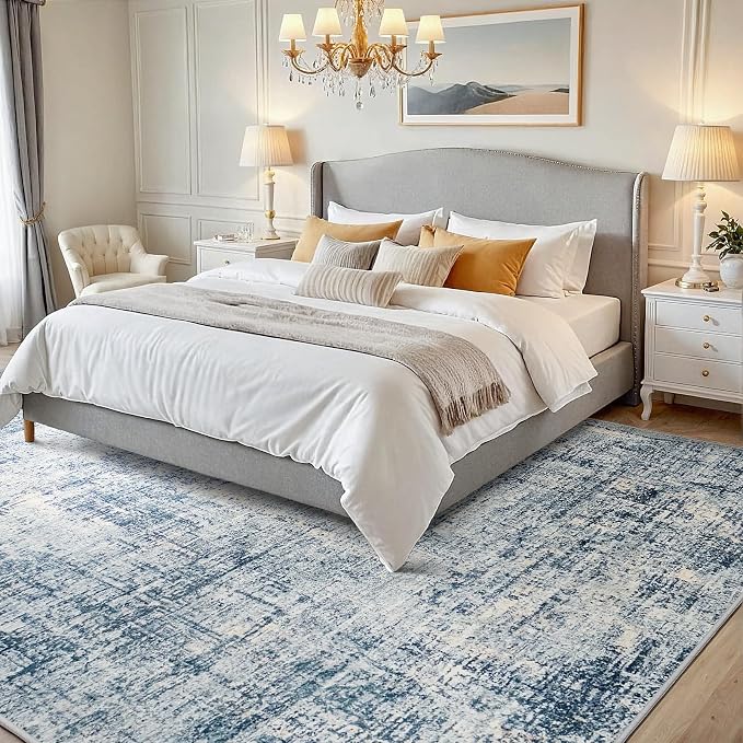 6x9 Washable Area Rug for Living Room Bedroom: Non-Slip Modern Blue Gold | Machine Washable TPR Backing, Stain-Resistant Low Pile, Pet & Kid Friendly, Abstract Decor for Dining Room, Dorm, Home Office - Image 2