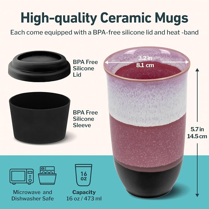 NOVA CERAMICS Coffee Travel Mug – Reusable Coffee Cup – Microwave & Dishwasher Safe Coffee Green Tumbler - Gifts For Women Men Him Her – 16oz – Eclipse - Image 3