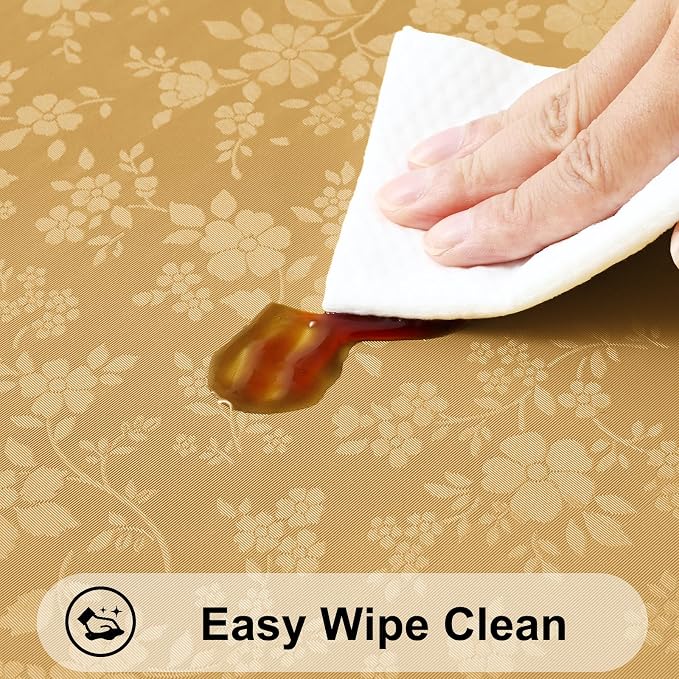 Smiry Rectangle Waterproof Heavy Duty Vinyl Tablecloths, 60 x 102 Inch | Wipeable Washable Floral Embossed Table Cover for Kitchen and Dining Room, Indoor & Outdoor Use, Gold - Image 3
