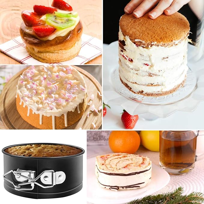 MASSUGAR Springform Pan 4 Pack 4-Inch Mini Cake Pan with 50 Pcs Parchment Paper Liners, Nonstick Leakproof Cheesecake Pan for Mini Cheesecakes Pizzas and Quiches - Image 5